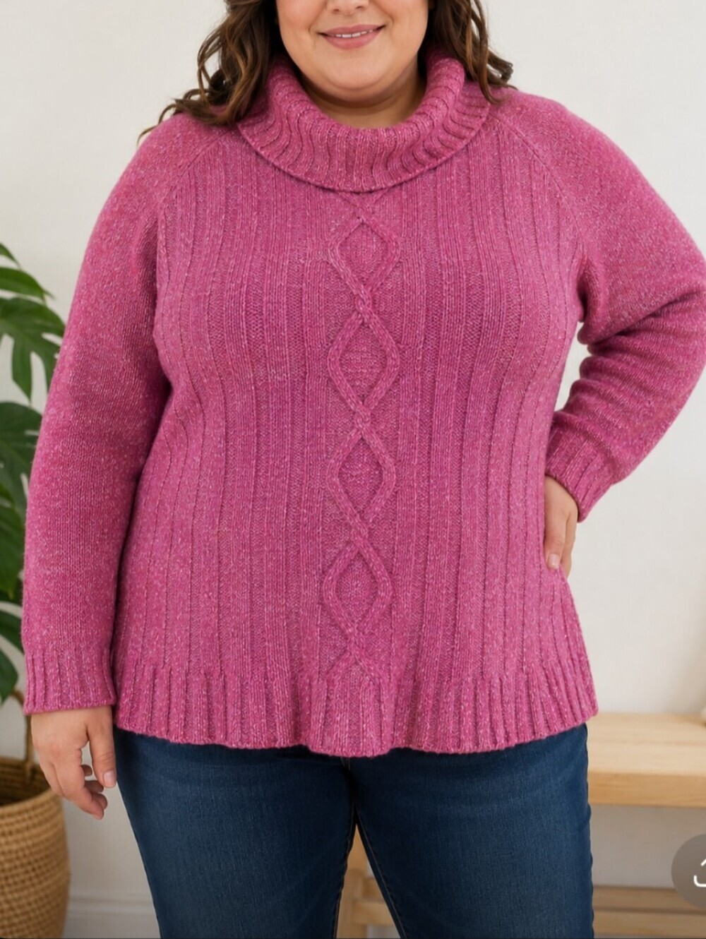 Talbots Women's Merino Wool Cowl Neck Sweater Pink Cable Knit sz 2XP.